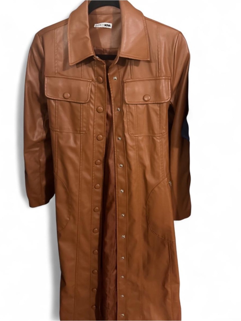 Brown Leather trench coat - Picture 2 of 6